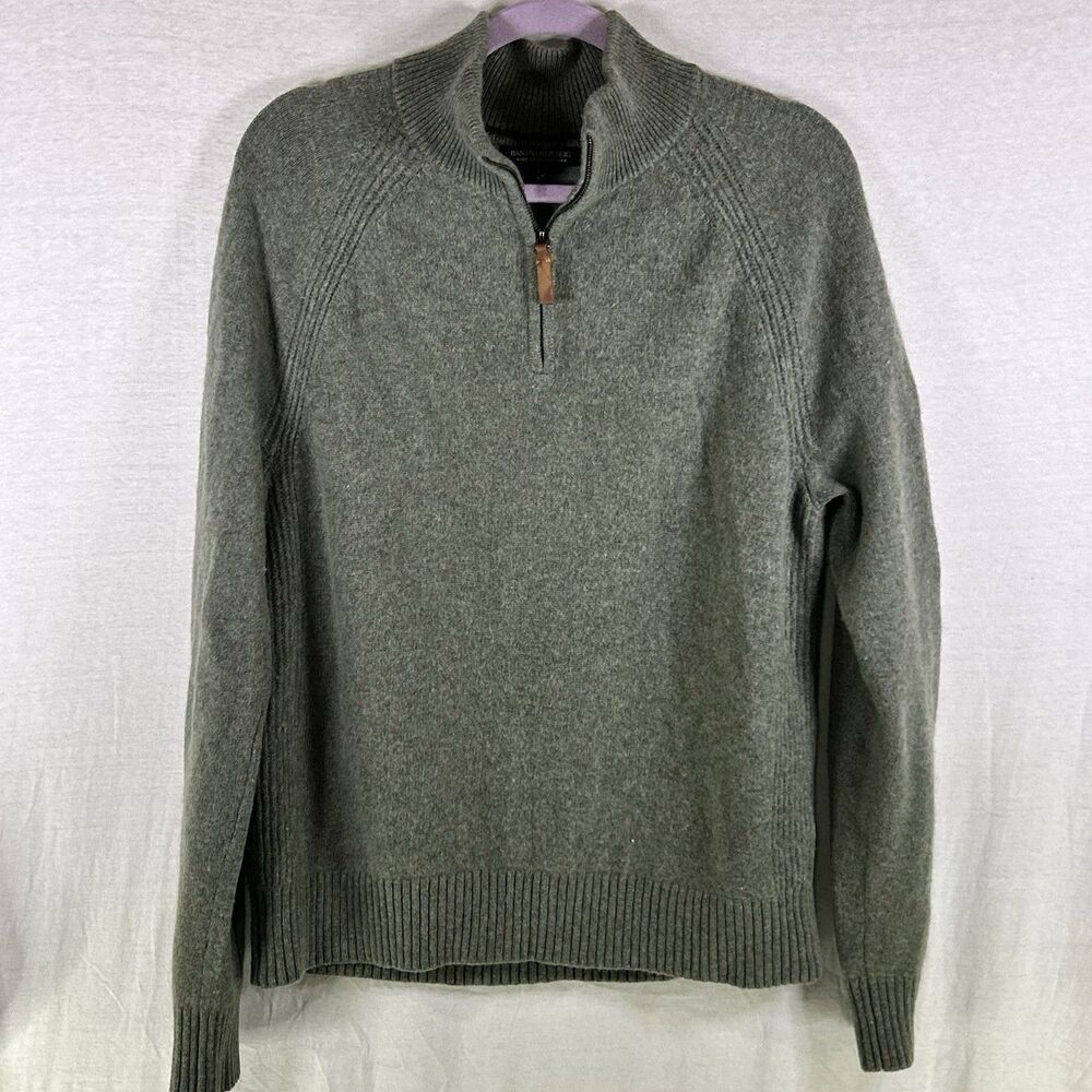 Banana Republic Men's Large 1/4 Zip Wool sweater Made of ITALIAN YARN Green‎